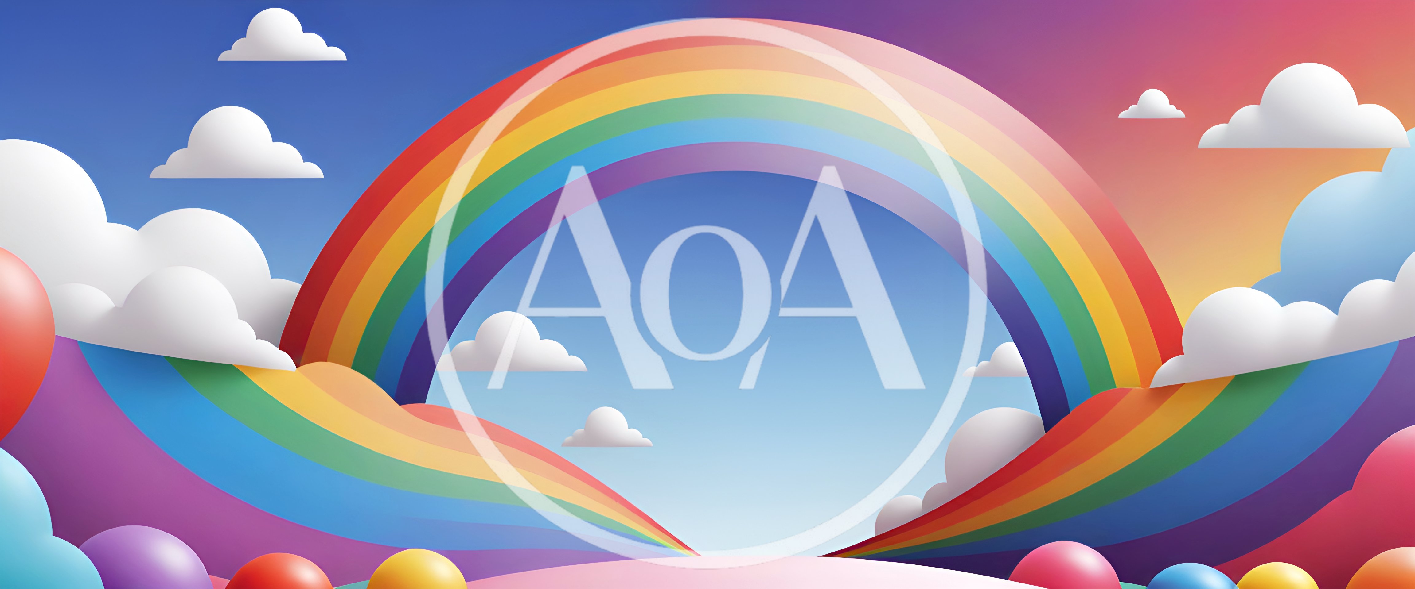 Colorful Rainbow Landscape With Clouds And Spheres
