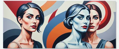 Stylized Portraits Of Three Women With Abstract Background