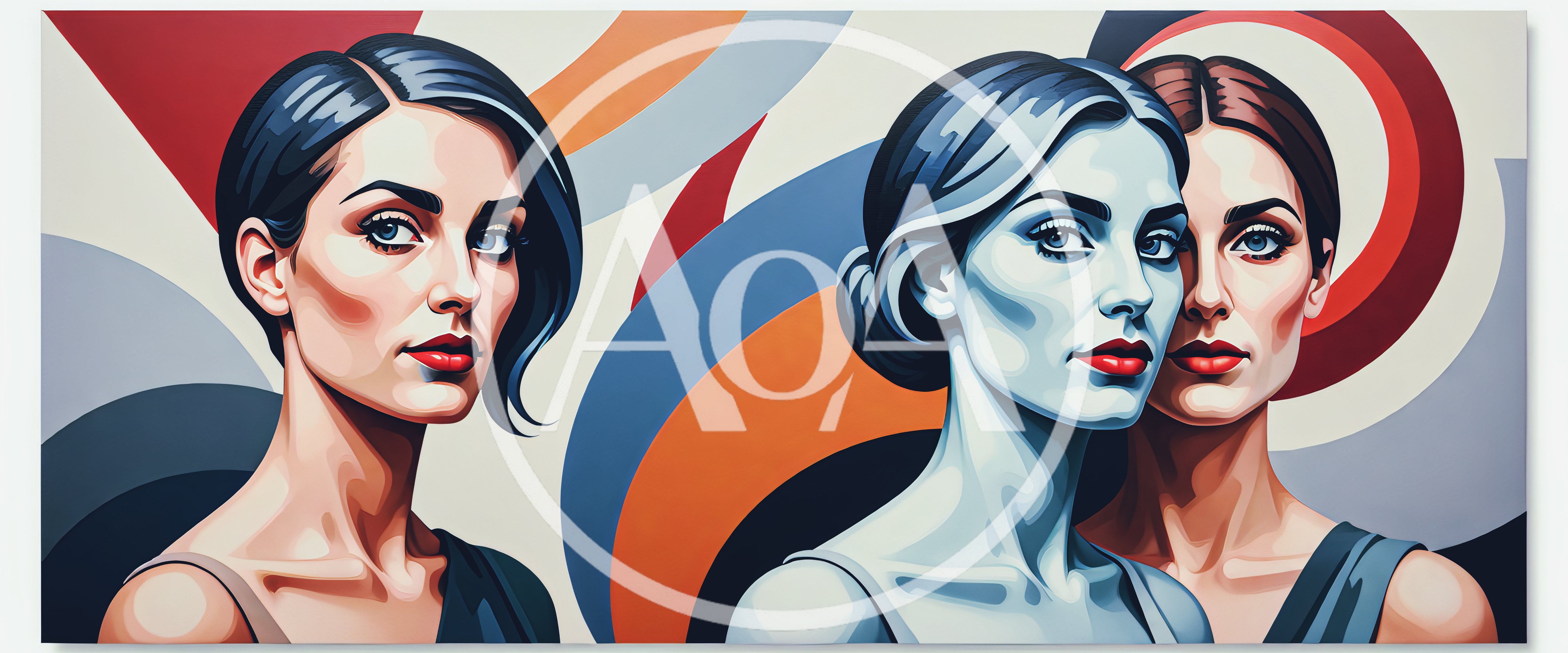 Stylized Portraits Of Three Women With Abstract Background