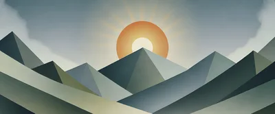 Minimalist Geometric Mountain Landscape With Rising Sun