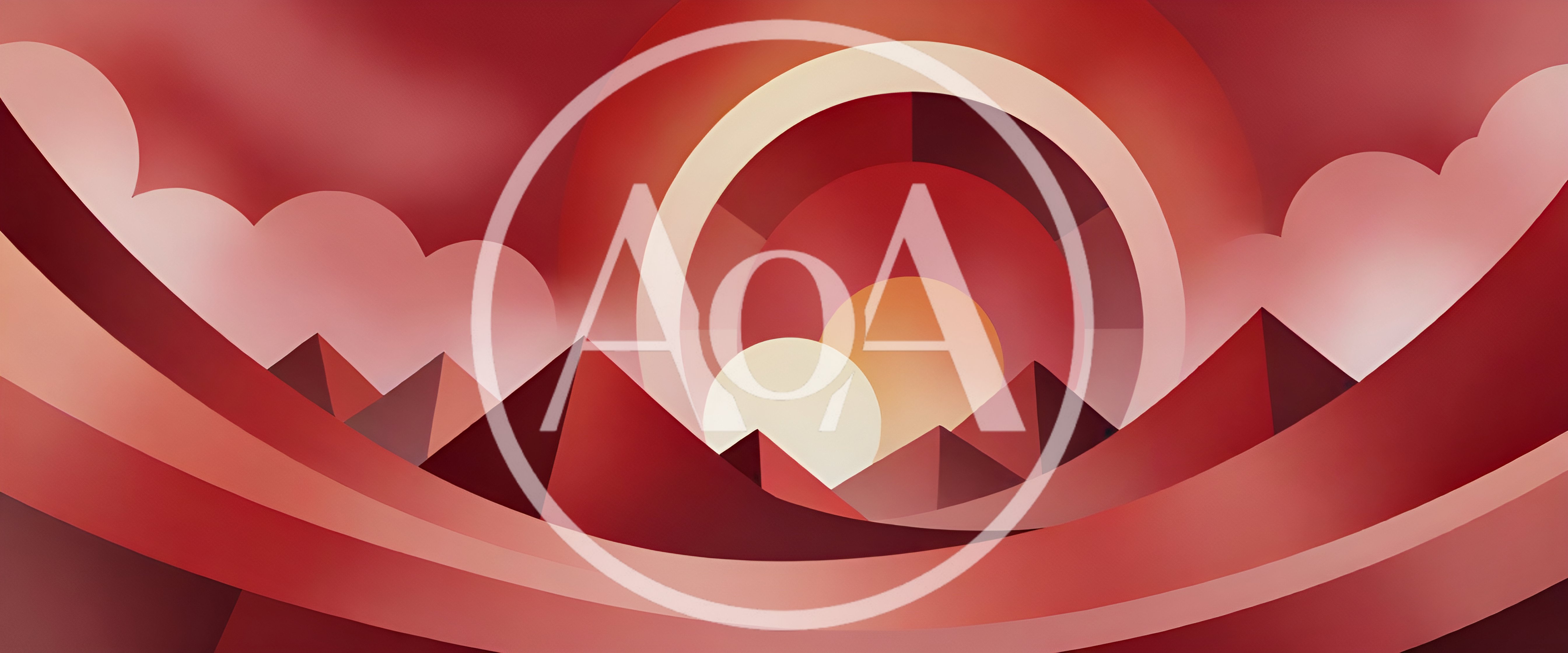 Abstract Geometric Landscape With Red Mountains And Sun