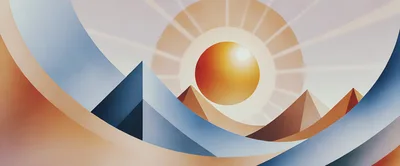 Abstract Geometric Landscape With Sun And Pyramids