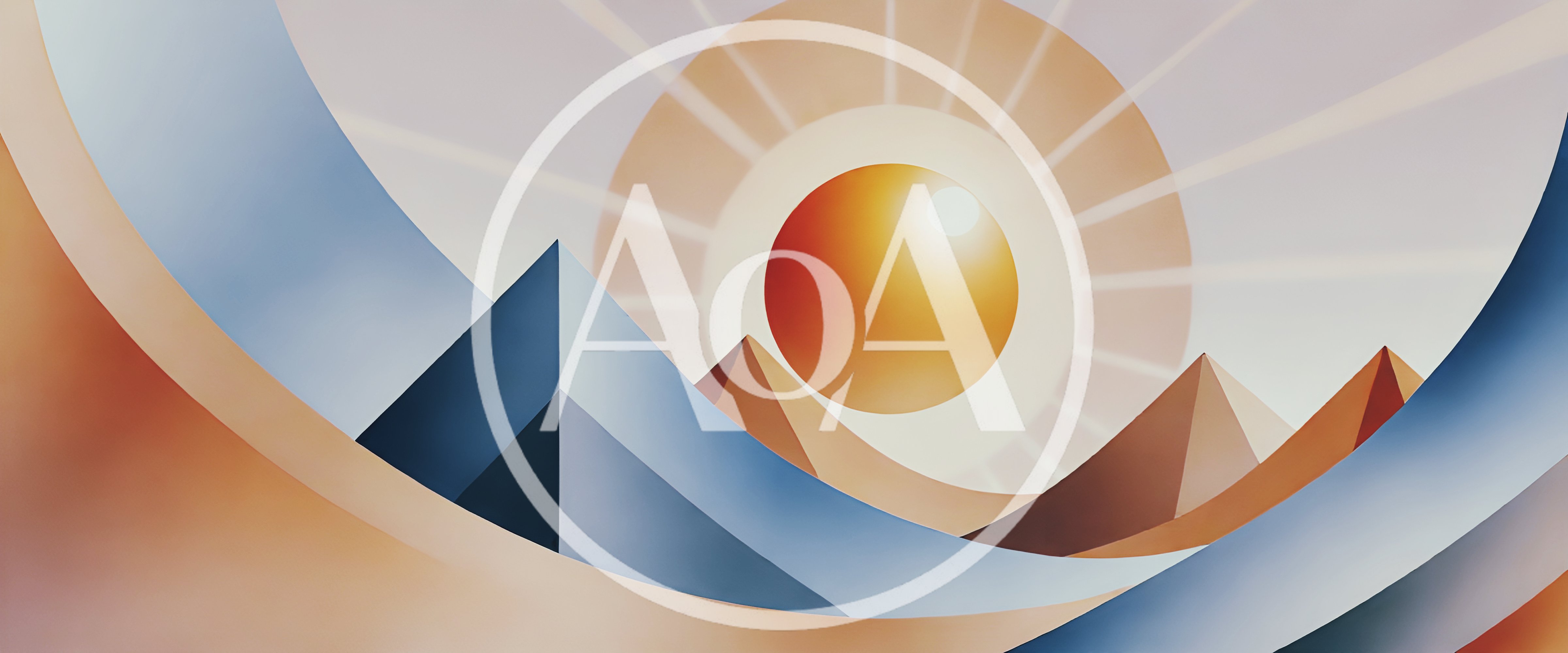 Abstract Geometric Landscape With Sun And Pyramids