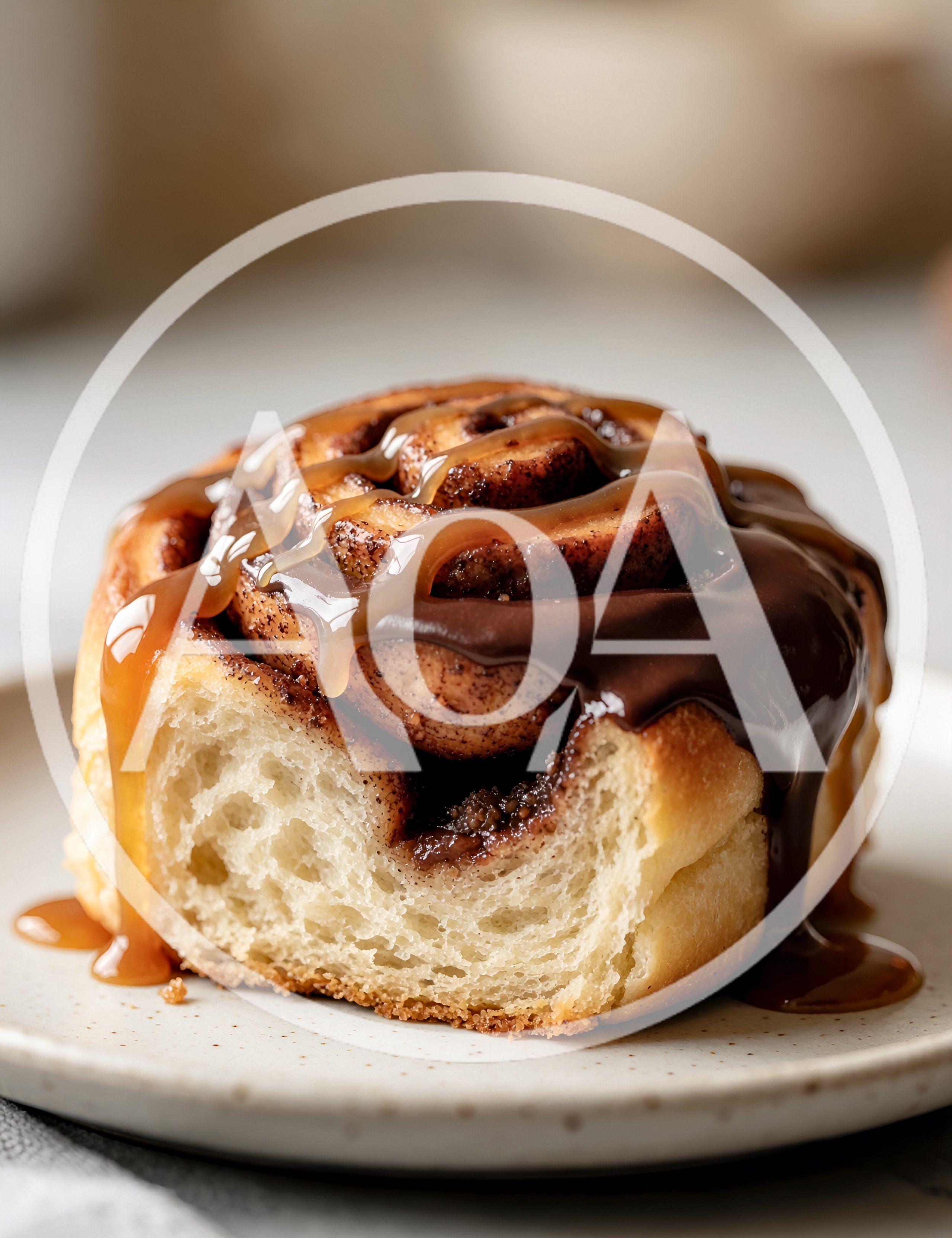 Gourmet Cinnamon Roll With Chocolate And Caramel Drizzle