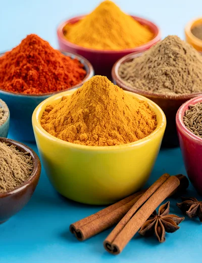 Colorful Bowls Filled With Various Aromatic Indian Spices