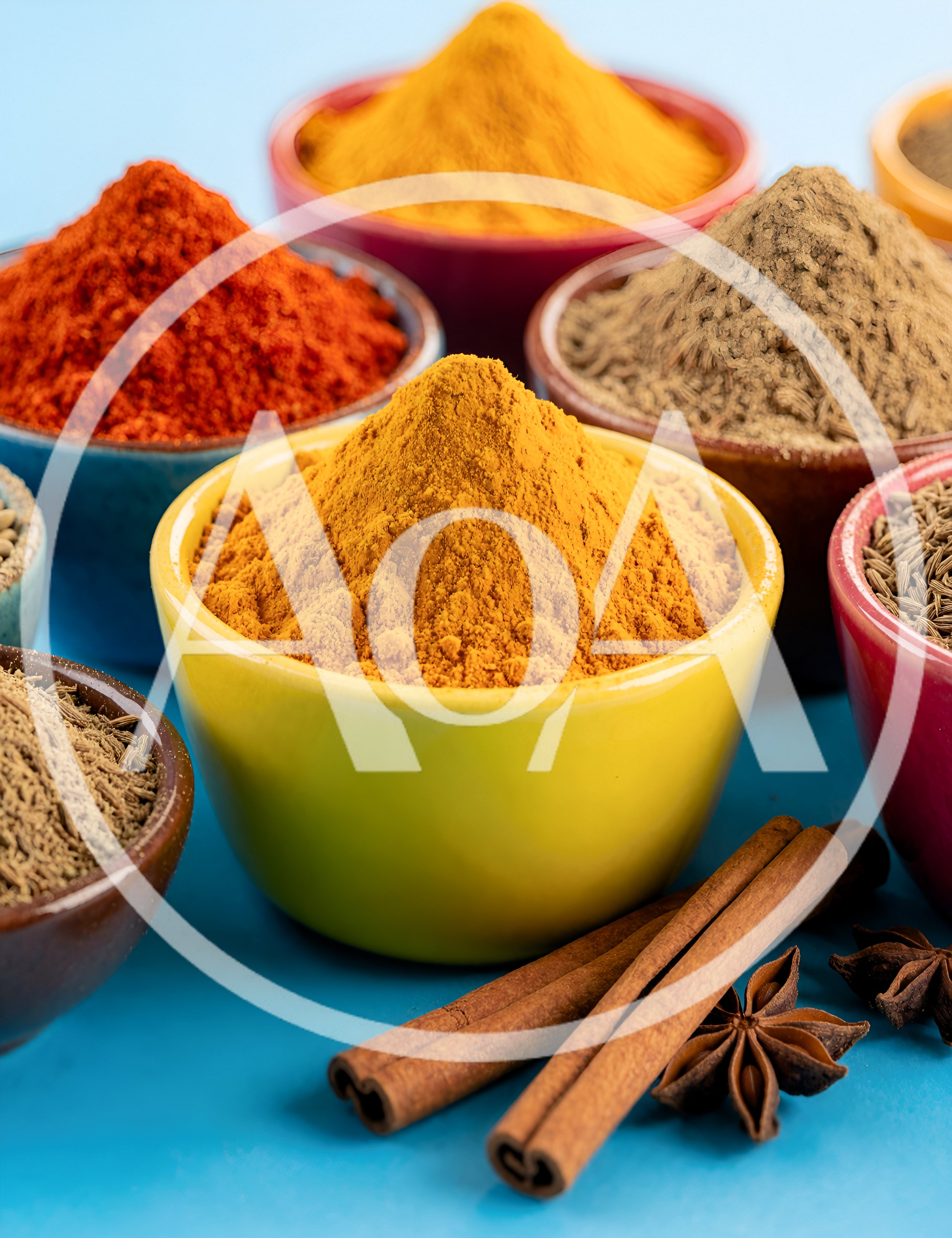Colorful Bowls Filled With Various Aromatic Indian Spices