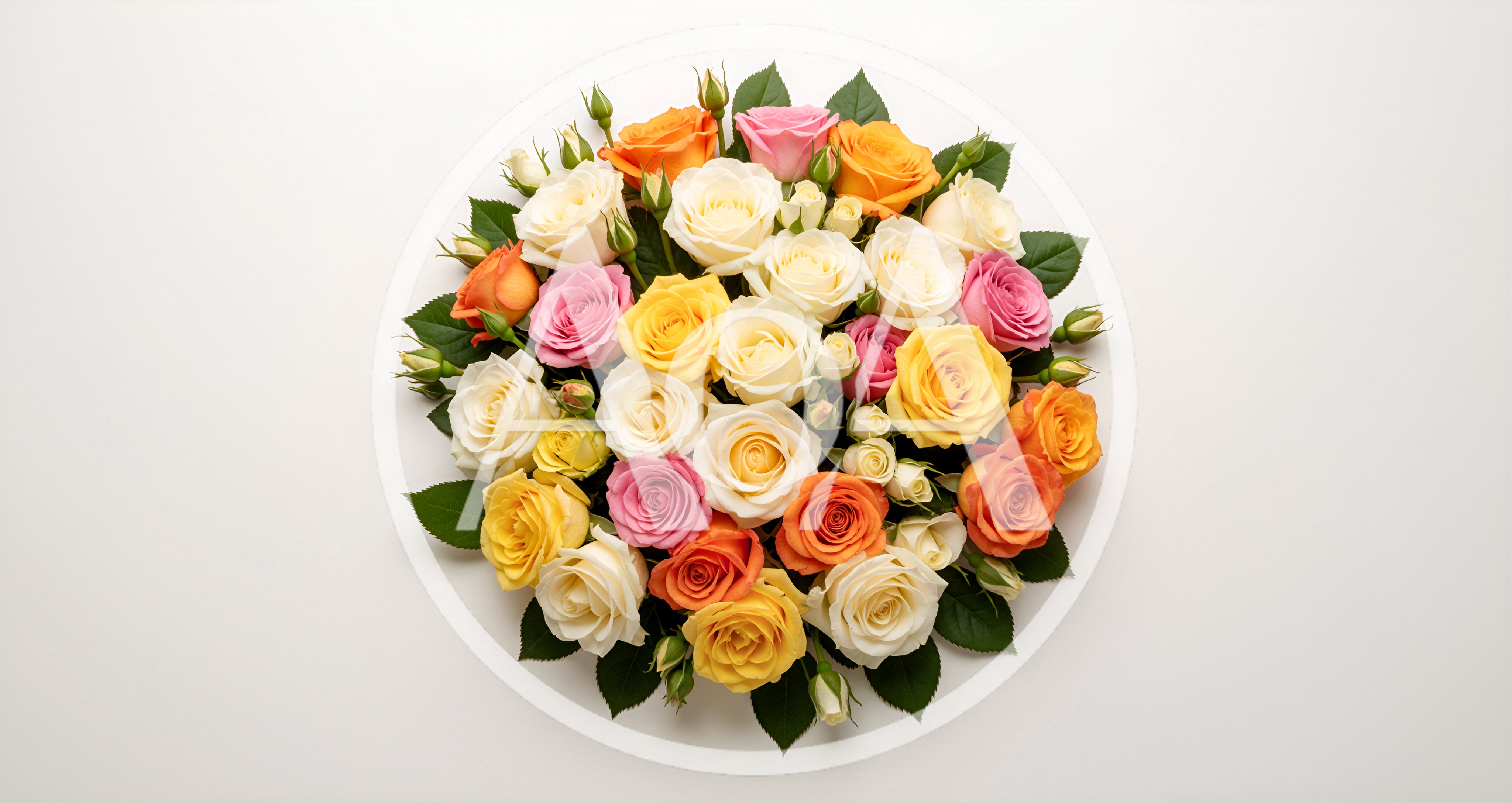 Top View Of A Colorful Rose Bouquet