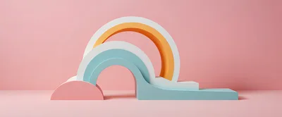 Minimalist 3D Rainbow Display Stand on Pink Background