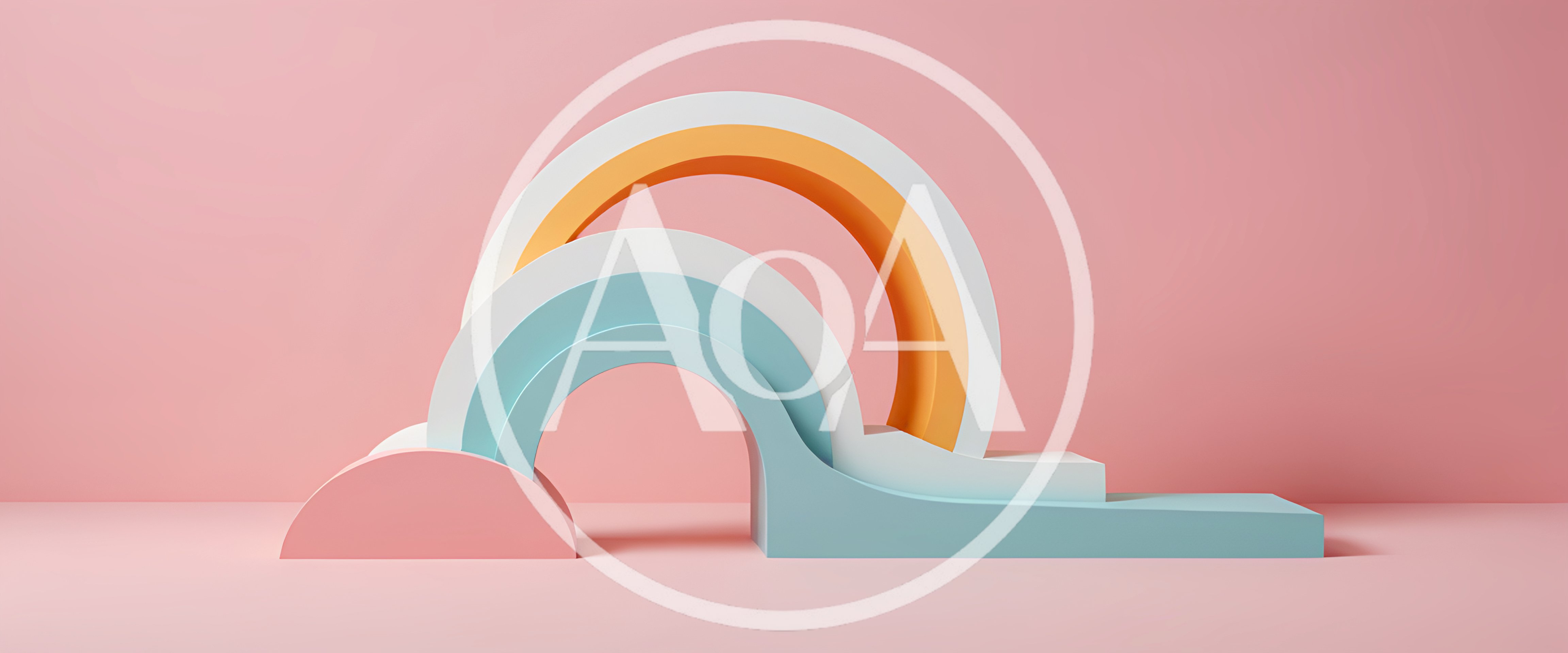 Minimalist 3D Rainbow Display Stand on Pink Background