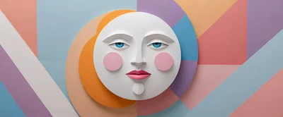 Stylized Paper Cutout Face With Geometric Background