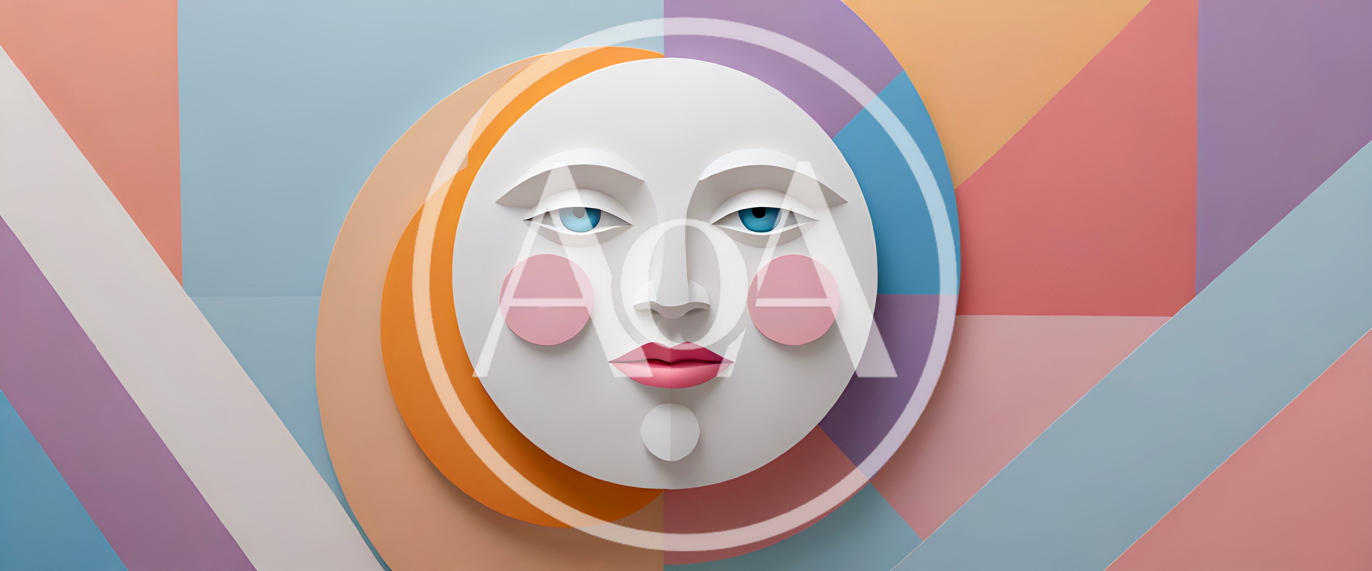 Stylized Paper Cutout Face With Geometric Background
