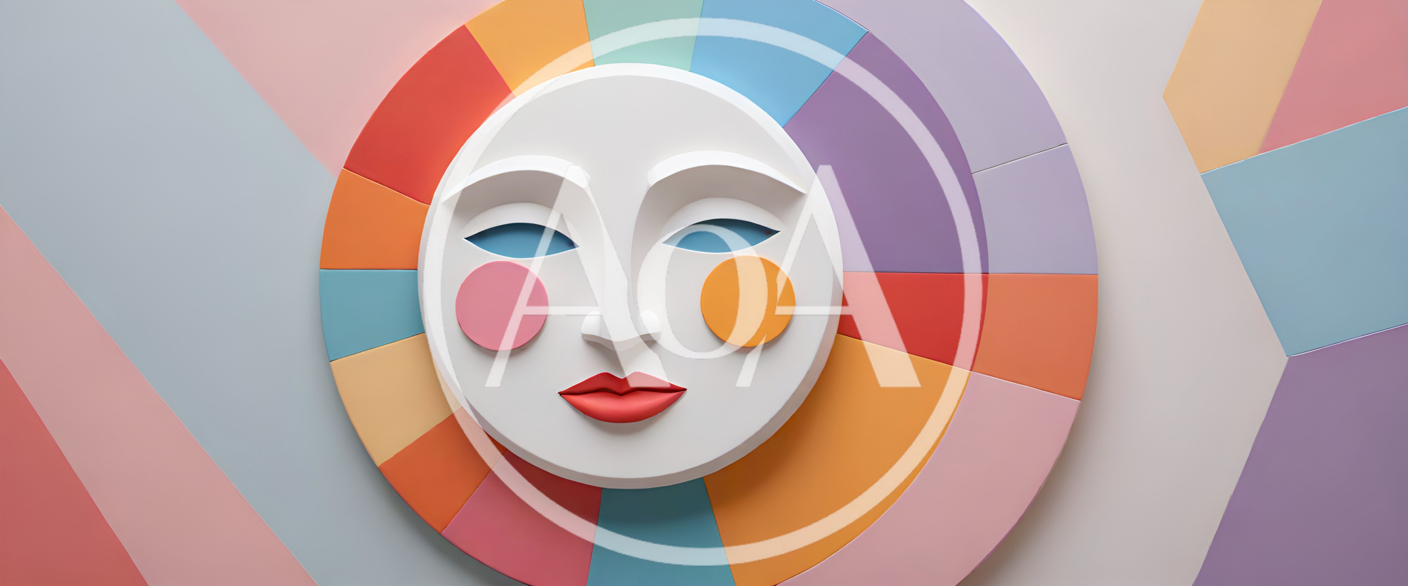 Abstract Sun Face Sculpture With Colorful Geometric Background