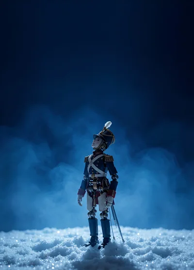 Mechanical Toy Soldier Standing In Snowy Landscape
