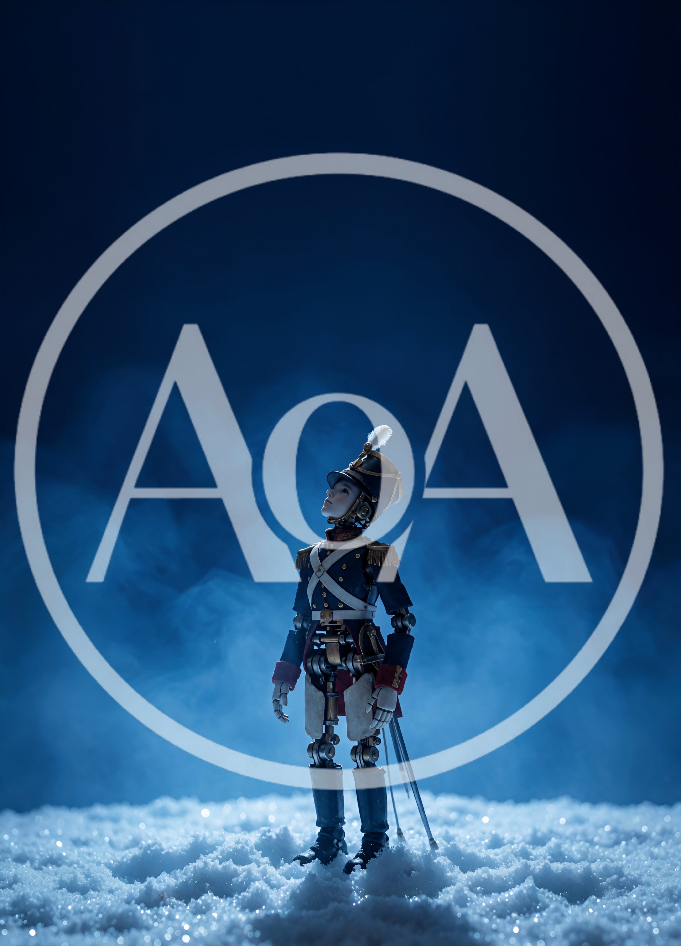 Mechanical Toy Soldier Standing In Snowy Landscape