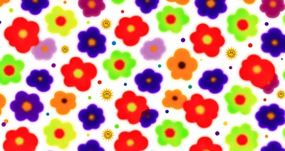 Colorful Retro Flower Pattern With Smiley Sun Icons