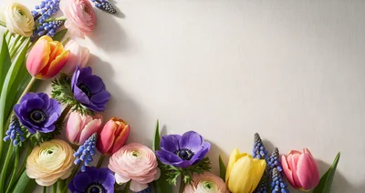 Spring Flower Arrangement With Tulips And Ranunculus