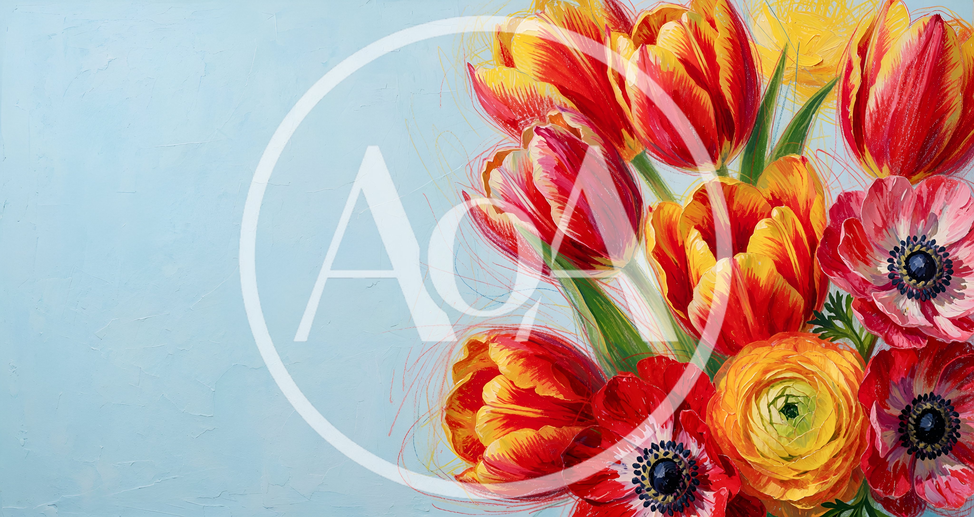 Oil Painting Of Vibrant Spring Tulips And Anemones