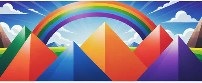 Abstract Colorful Pyramid Mountains Under A Rainbow