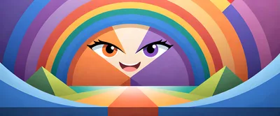 Abstract Cartoon Face With Rainbow Arcs Background