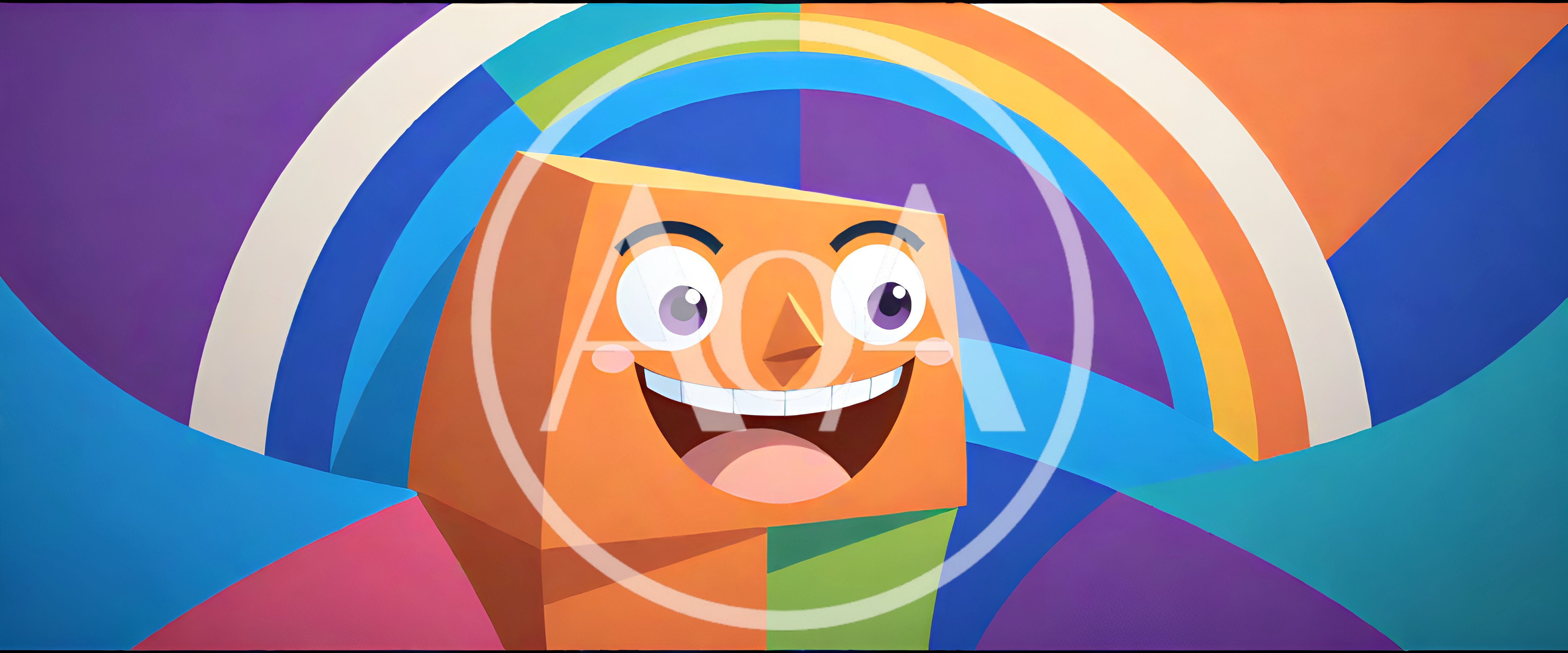 Cartoon Orange Cube Character With Happy Expression