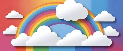 Paper Cutout Rainbow With Fluffy White Clouds