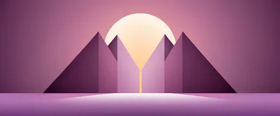 Minimalist Geometric Pyramid Landscape With Glowing Sun