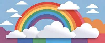 Paper Cutout Rainbow With Fluffy White Clouds