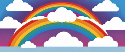 Stylized Rainbow Arch With Fluffy White Clouds