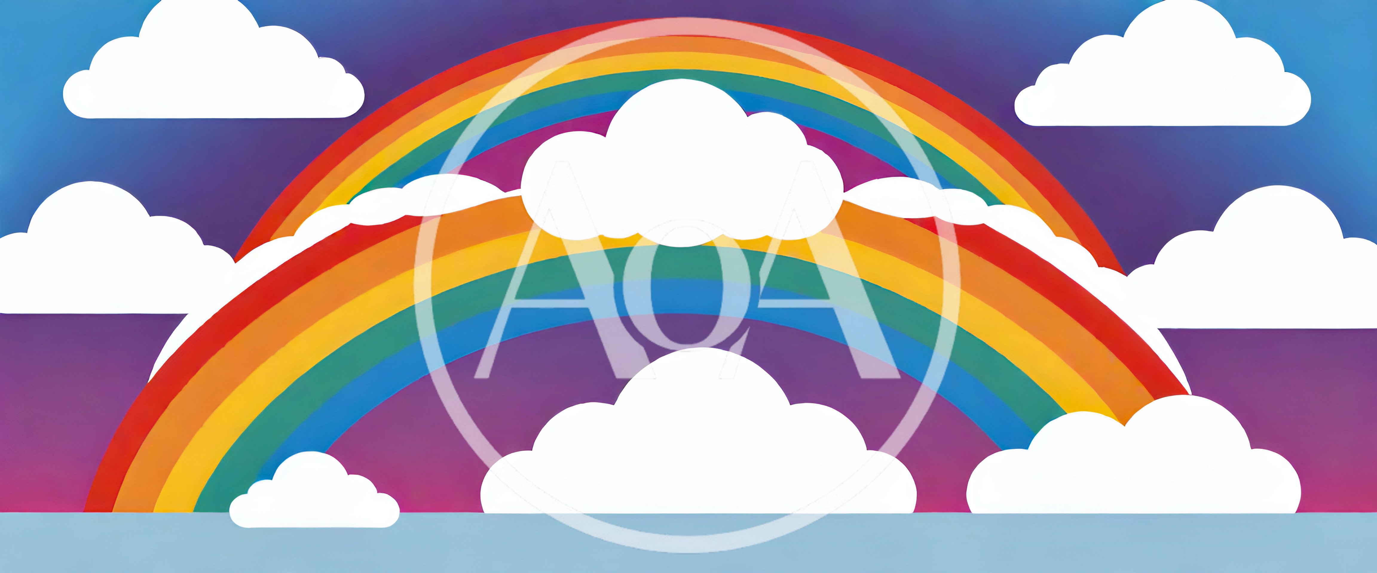 Stylized Rainbow Arch With Fluffy White Clouds