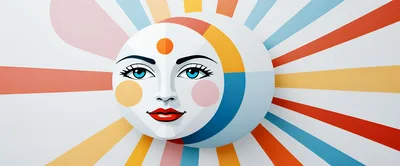 Stylized Celestial Sun And Moon Face Illustration