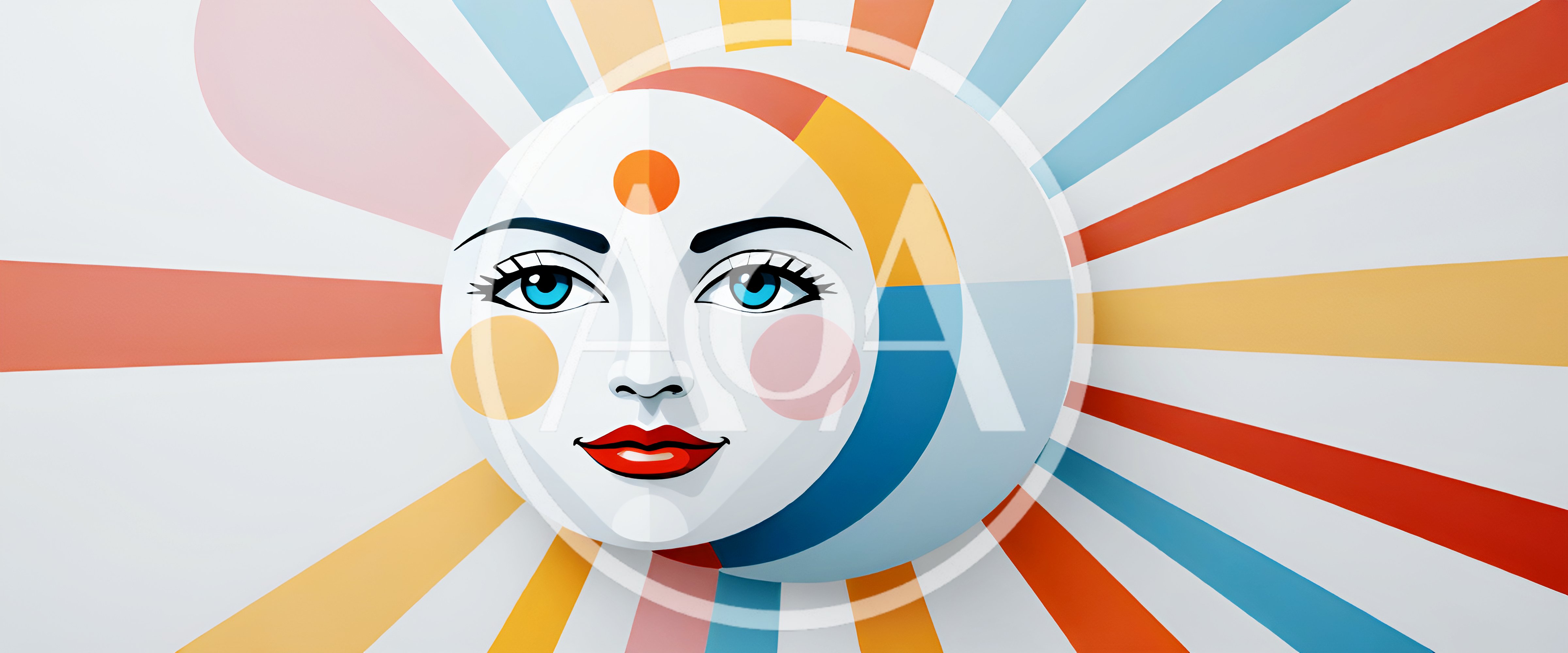 Stylized Celestial Sun And Moon Face Illustration