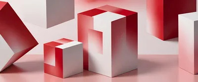 Abstract 3D Geometric Cubes With Red And White Gradients
