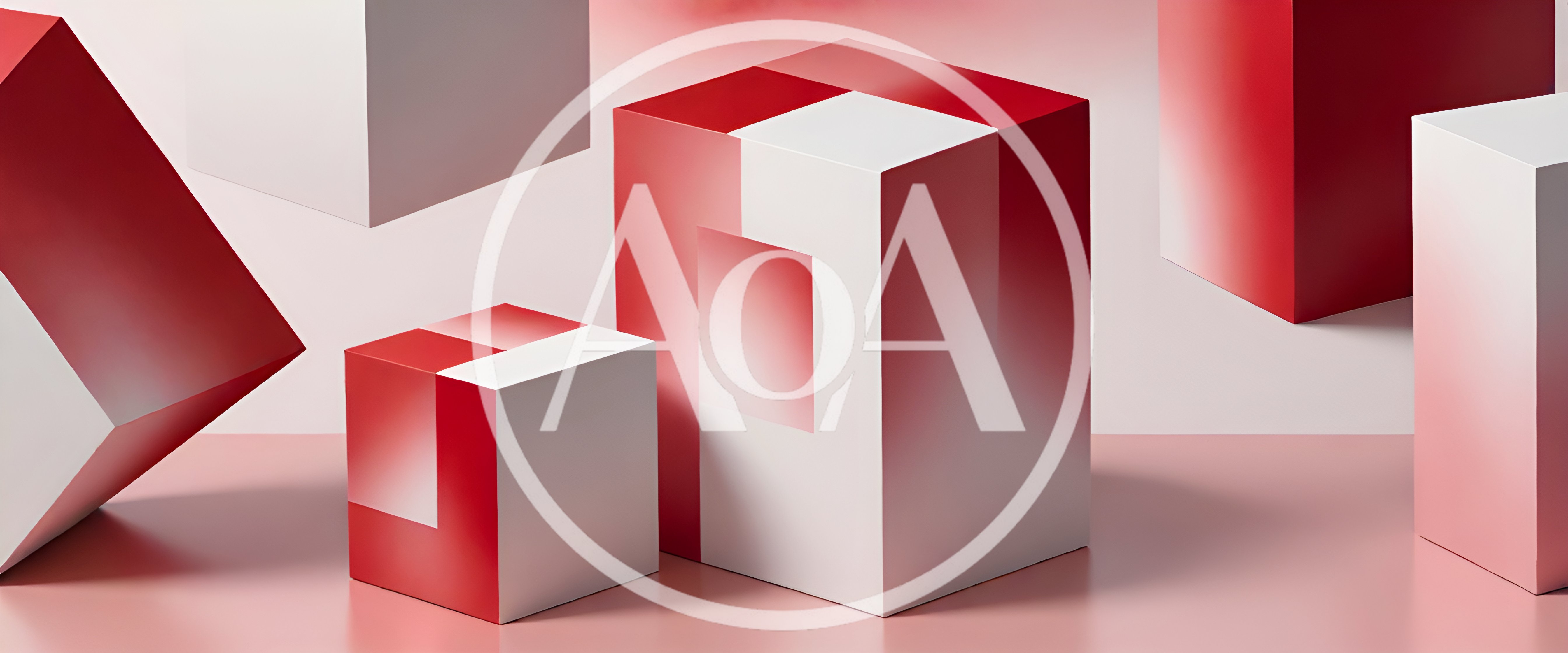 Abstract 3D Geometric Cubes With Red And White Gradients