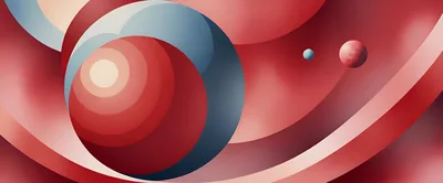 Abstract Geometric Composition With Red Spheres And Orbs