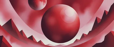 Abstract Red Planet Landscape With Geometric Mountain Peaks