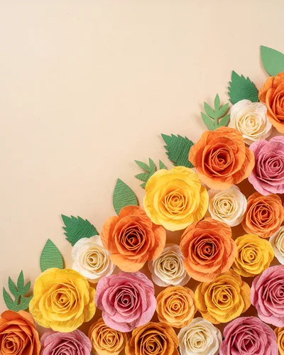 Handmade Paper Roses Arrangement on Beige Background