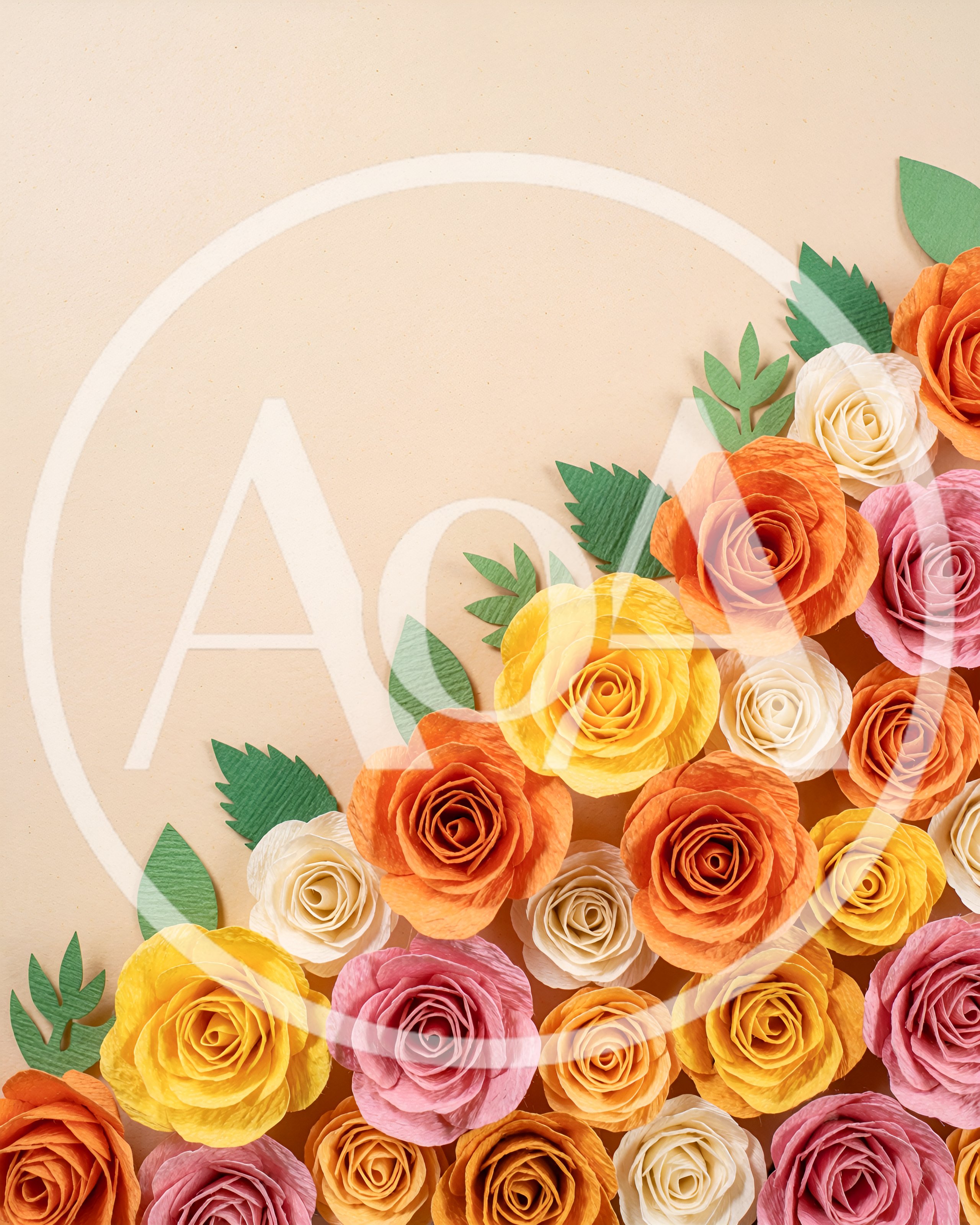 Handmade Paper Roses Arrangement on Beige Background