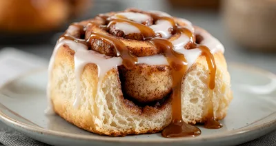 Freshly Baked Cinnamon Roll With Caramel Drizzle