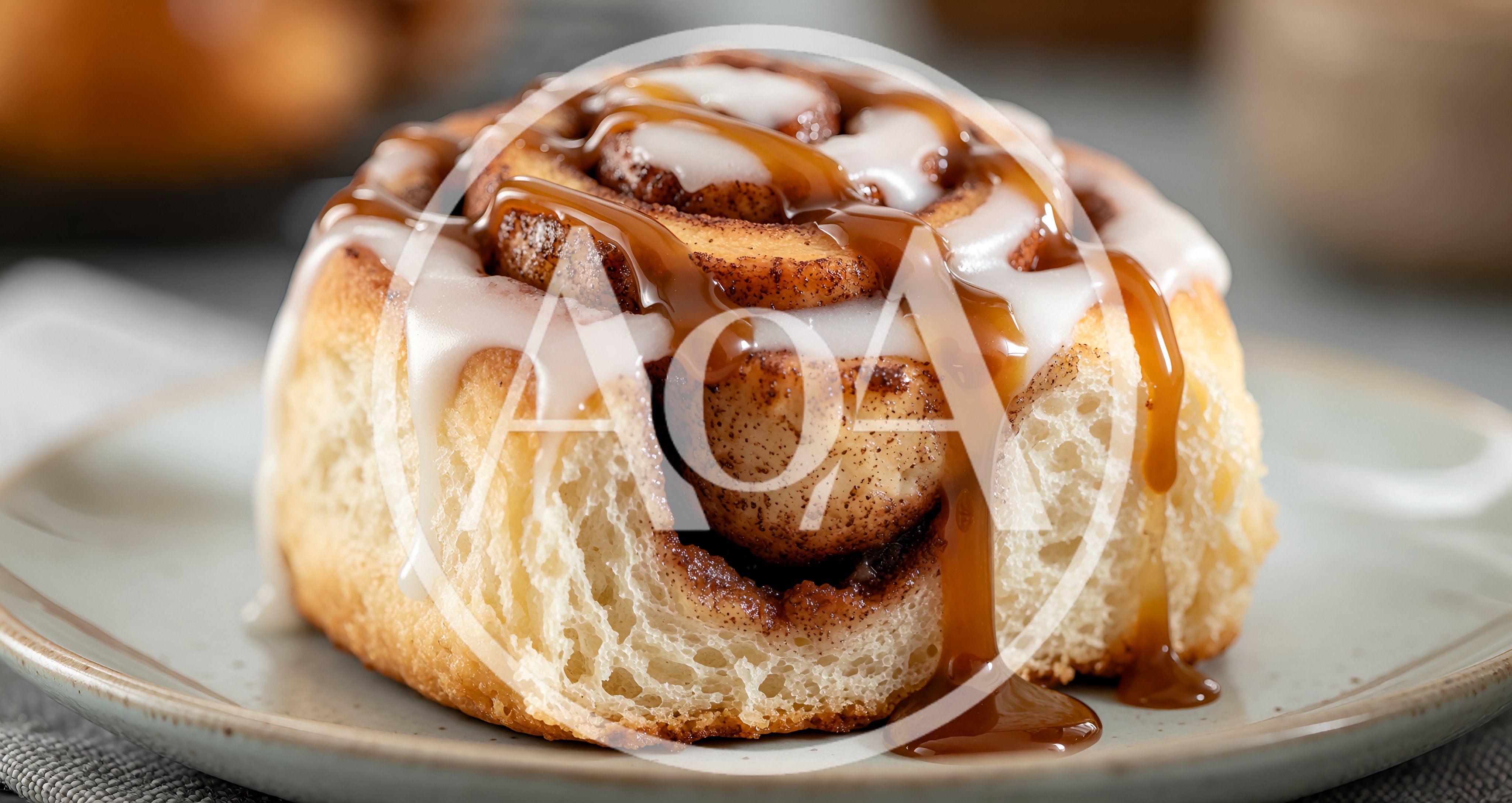 Freshly Baked Cinnamon Roll With Caramel Drizzle