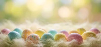 Colorful Easter Eggs Resting On Soft Decorative Grass