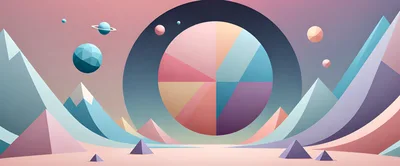 Abstract Geometric Landscape With Planets And Mountains