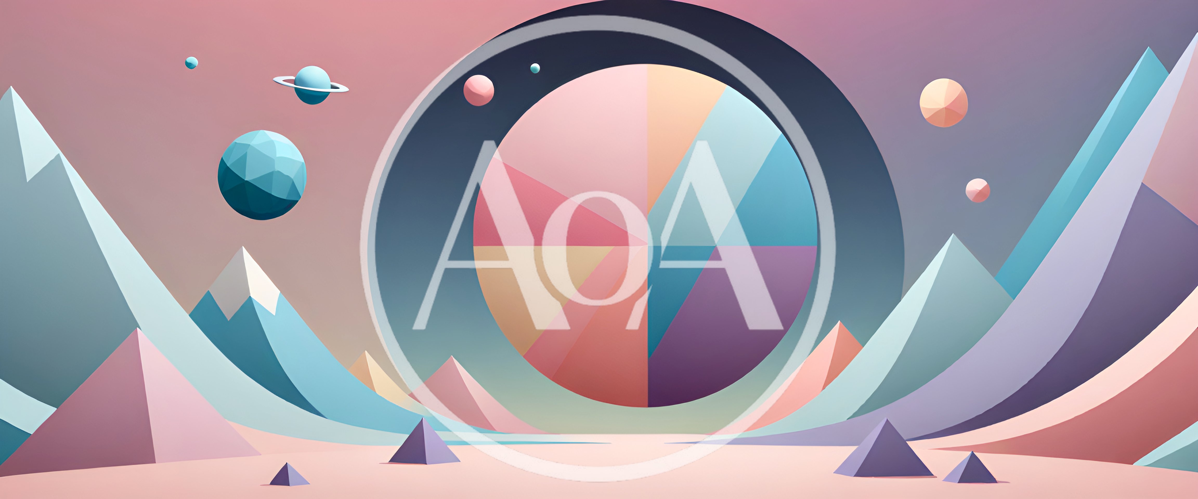 Abstract Geometric Landscape With Planets And Mountains