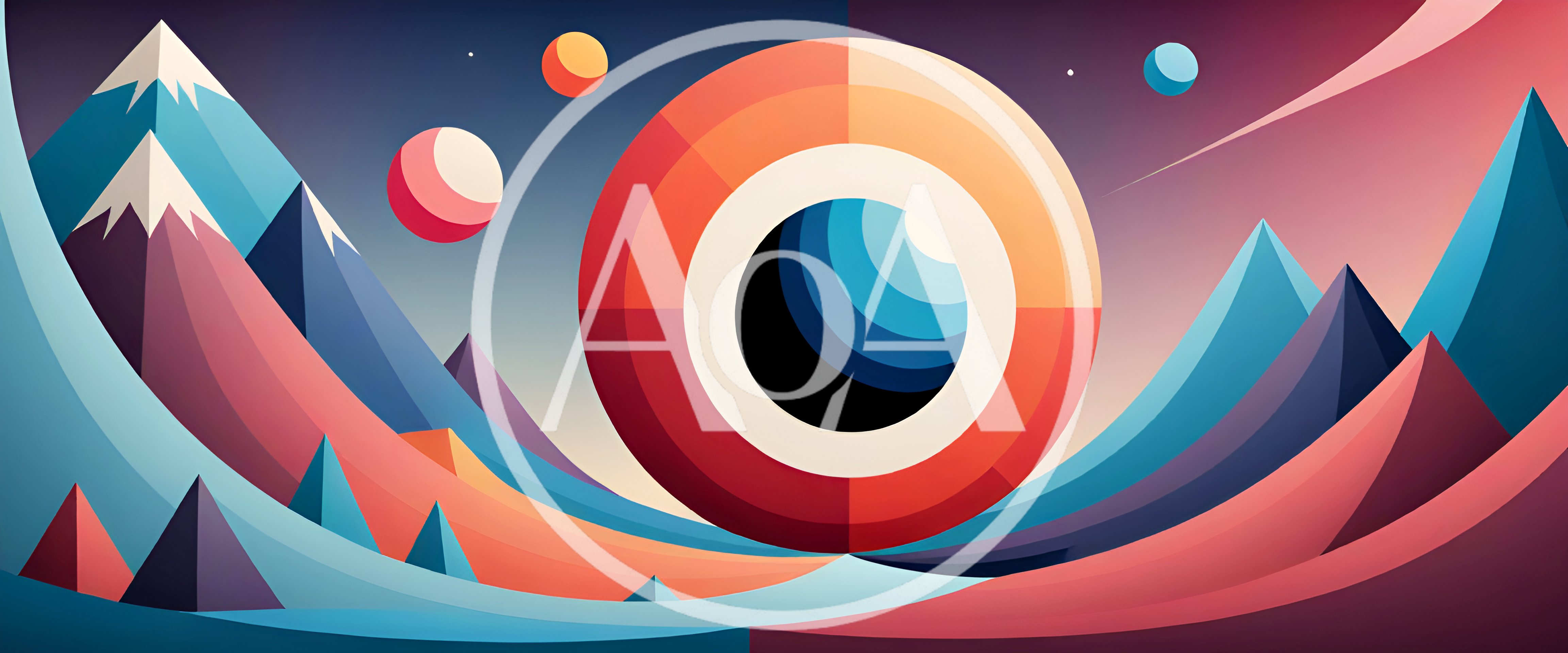 Abstract Geometric Landscape With Floating Planets