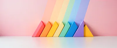 Colorful Geometric Triangle Blocks Against Pastel Rainbow Background
