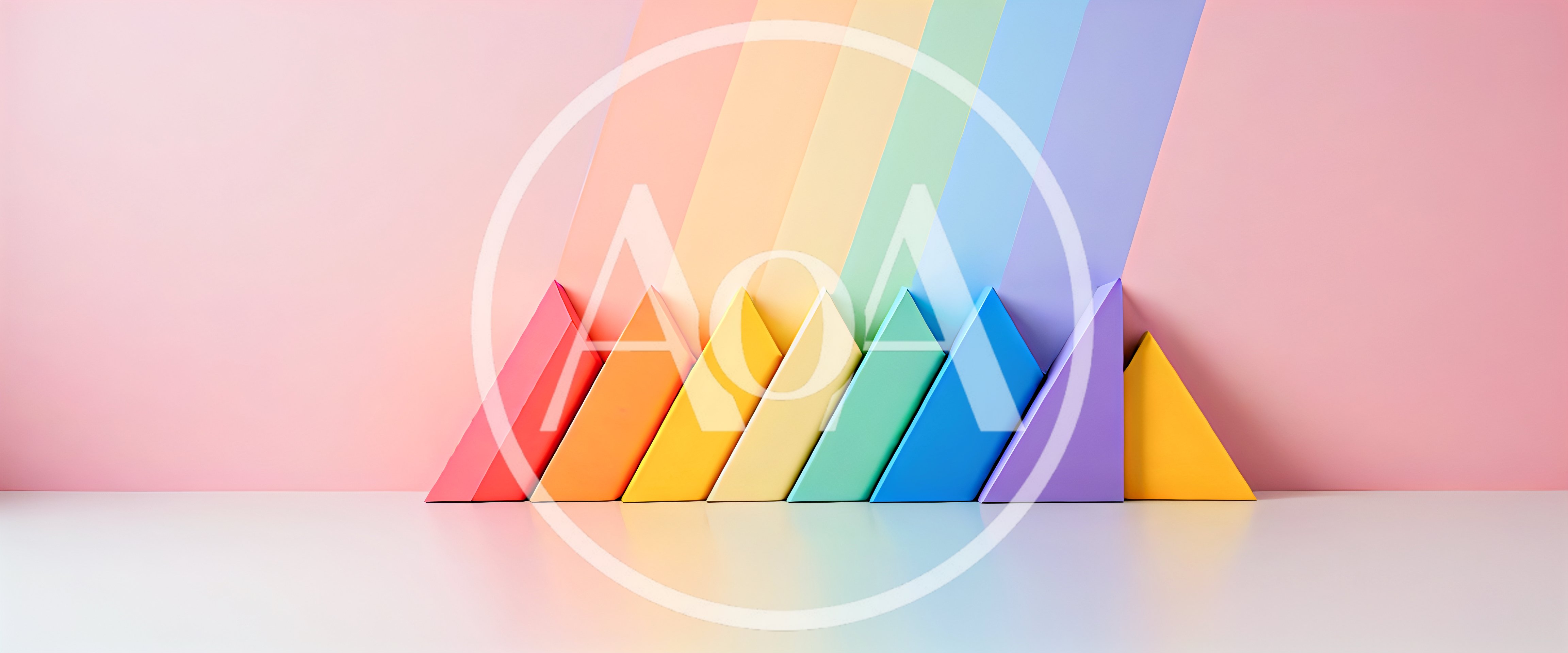 Colorful Geometric Triangle Blocks Against Pastel Rainbow Background