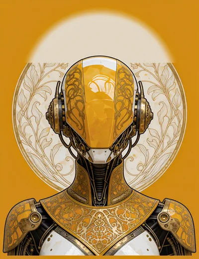 Art Nouveau Style Android Portrait With Ornate Gold Detailing