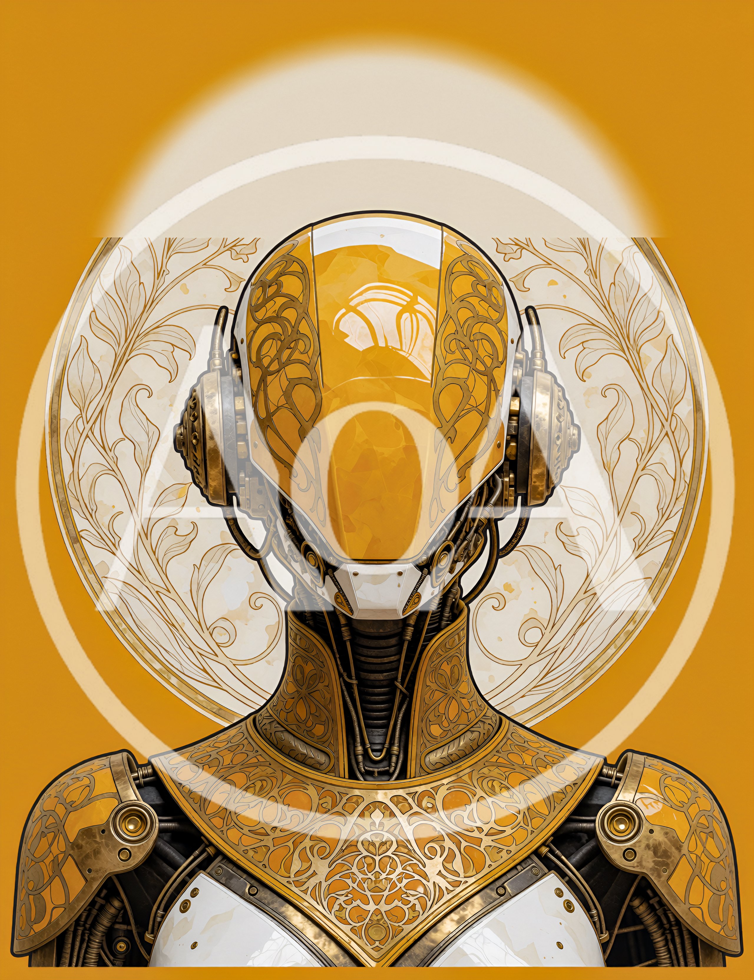 Art Nouveau Style Android Portrait With Ornate Gold Detailing