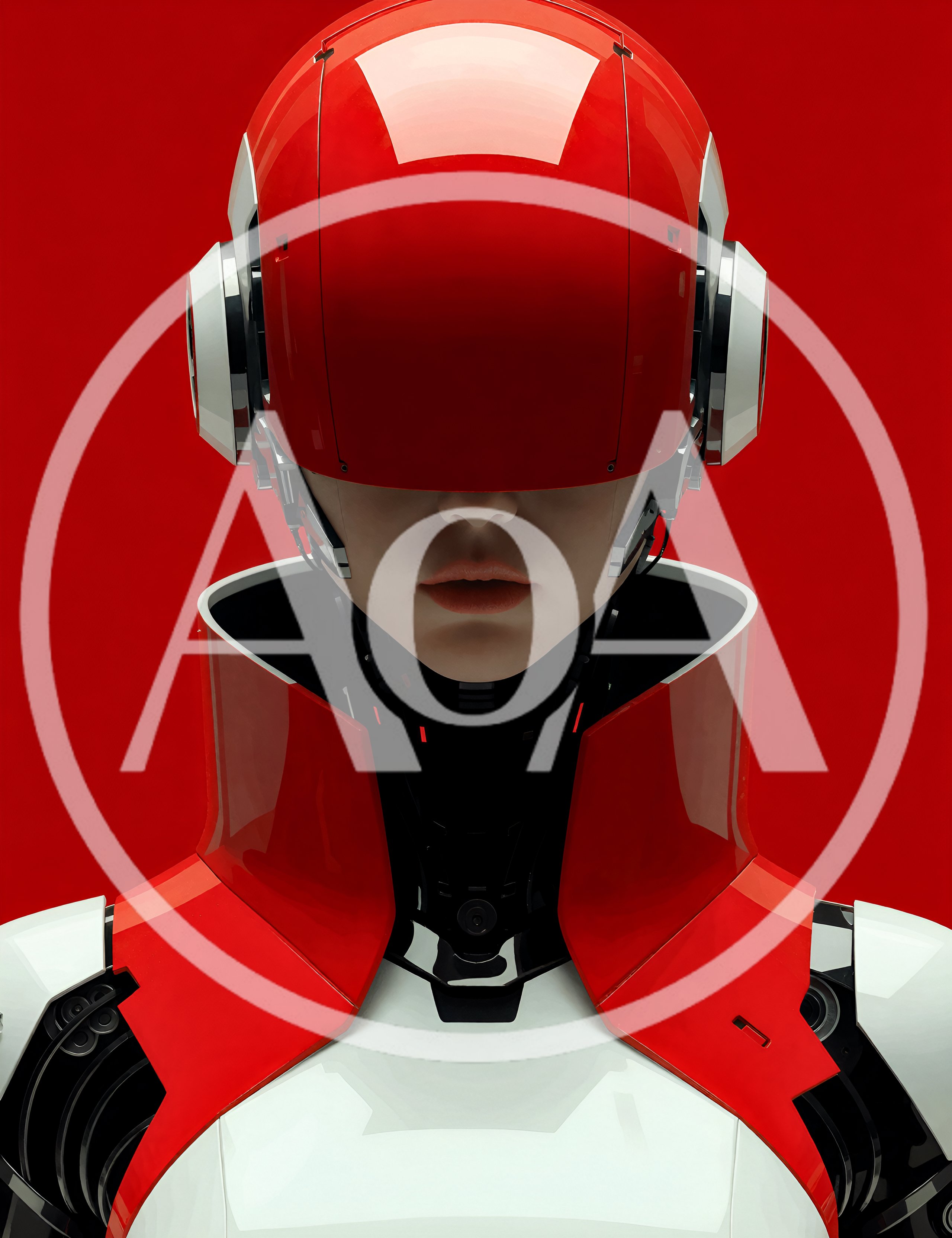Futuristic Android Portrait With Red Helmet And Armor