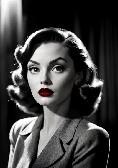 Portrait Of A Vintage Style Woman With Red Lips