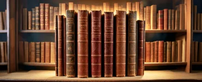Antique Leather Bound Books On A Library Shelf